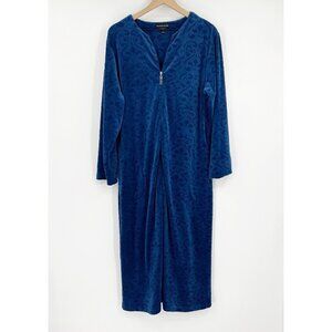 Miss Elaine Blue Velour Front Zip Robe House Dress Size S Lounge Comfy Cozy Soft